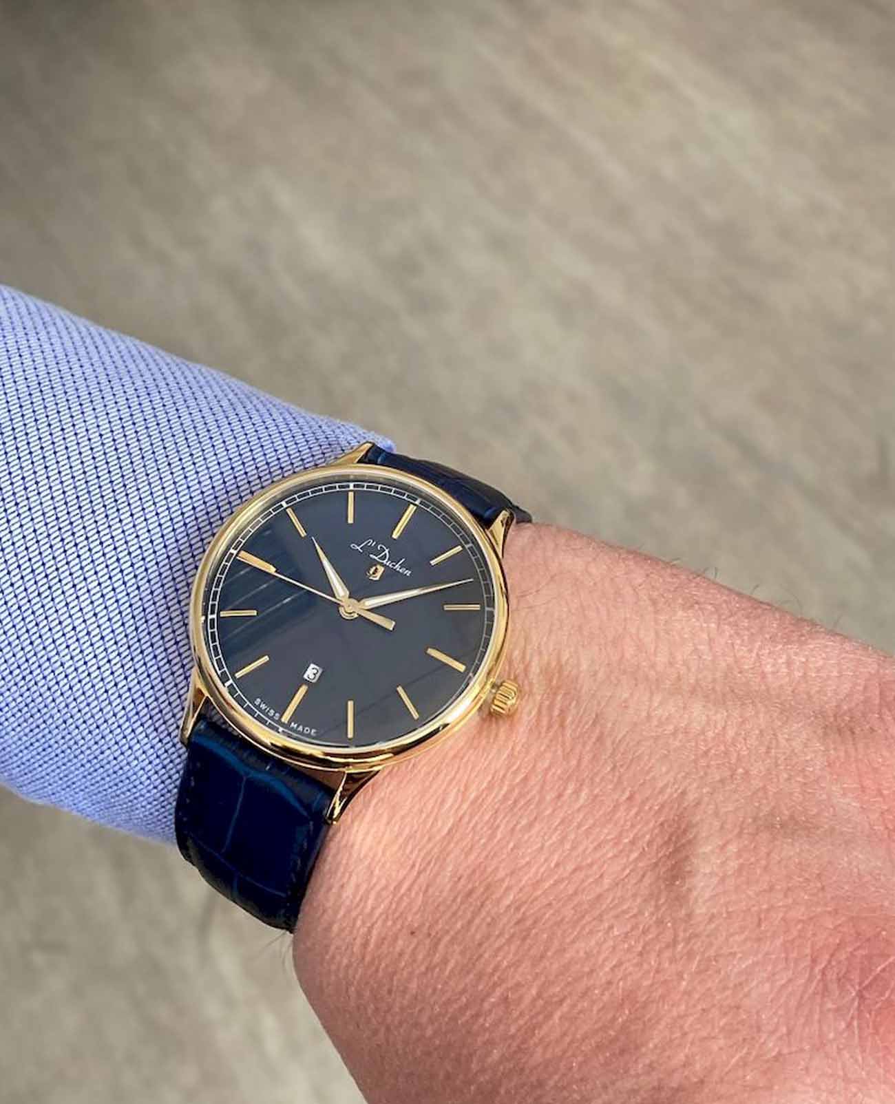 L'Duchen L'Duchen Vintage D 821.23.37,  швейцария мужские часы на браслете кожаный боковой вид